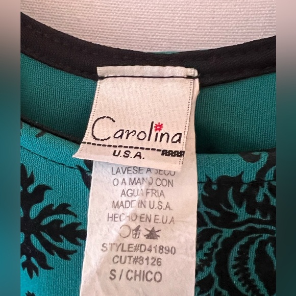 Carolina Green Mini Dress with black paisley pattern cutout lower back - Picture 3 of 4